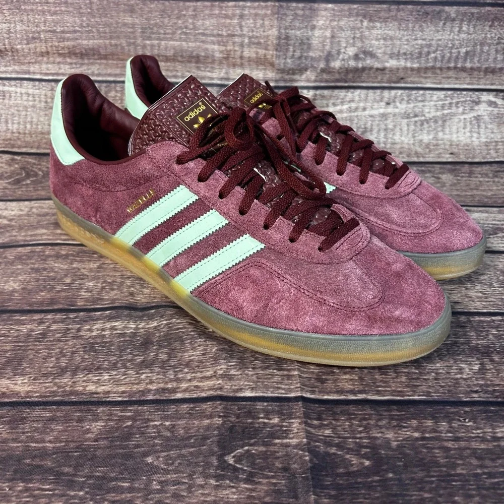 Adidas Gazelle Indoor IH7487 Burgundy Lime Green Gum Sole Mens Suede Sneakers 14